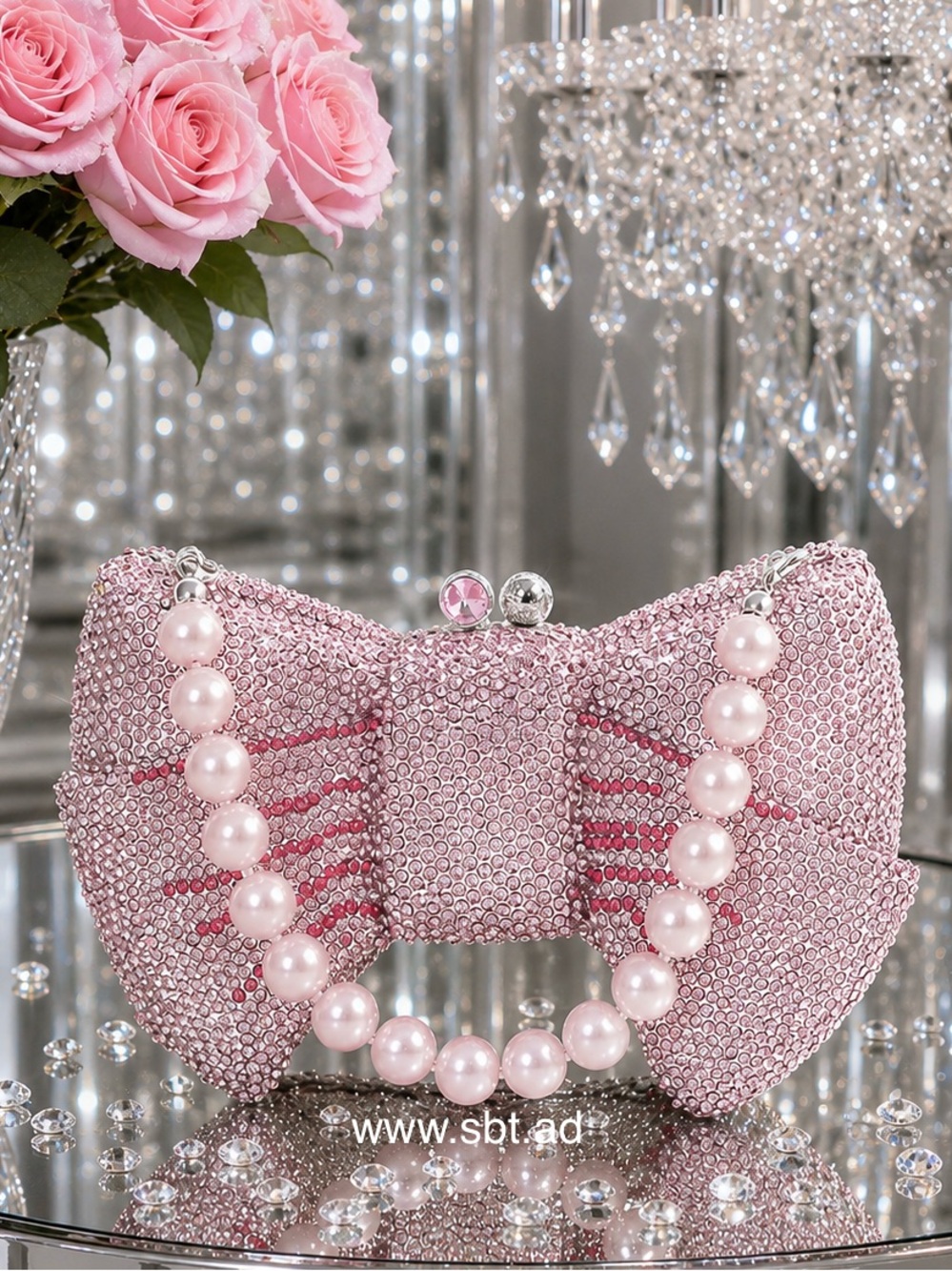 NWT Bow Clutch Purse Sparkling Bling Swarovski Crystal Rhinestone Bag +Gift - Picture 1 of 14
